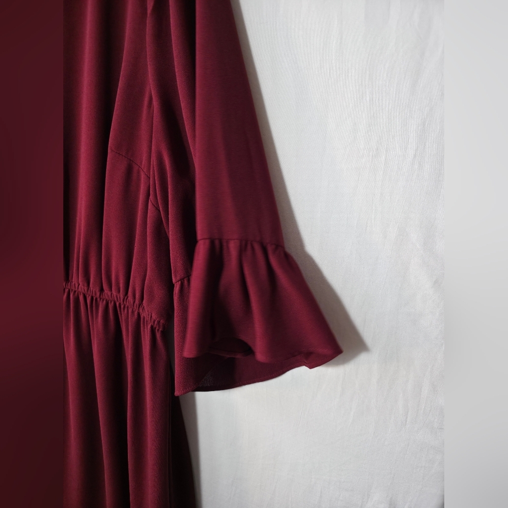 Maurices Maroon Bell Sleeve Dress V-Neck Tie Waist Boho Cottagecore O Plus - Picture 6 of 10